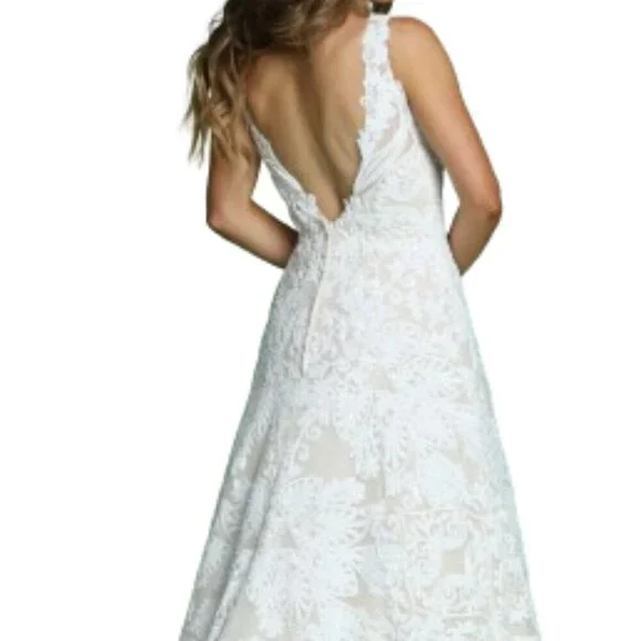 SALE NWT Da Vinci 50613 Patterned Sequined Wedding Dress Ivory Ivory size 12 - Picture 2 of 9